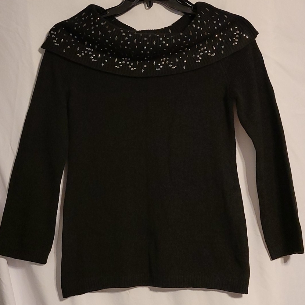 Dress Barn Black Off The Shoulder 3/4 Sleeve Sweater